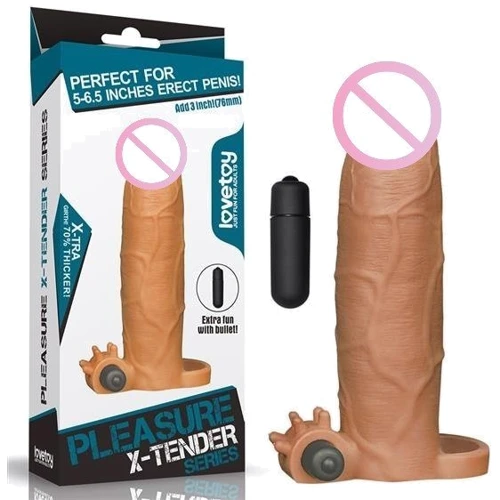Насадка на член LoveToy Pleasure X-Tender Vibrating Penis Sleeve Add 3" Brown