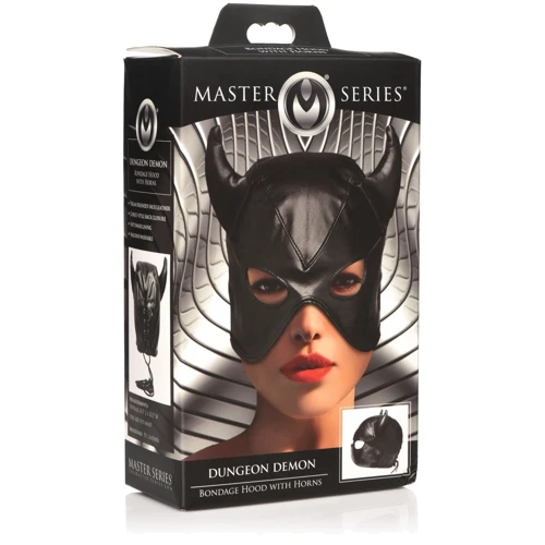 Маска Master Series Dungeon Demon Bondage Mask with Horns - Black