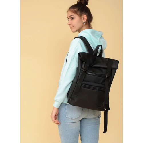 Женский рюкзак Sambag RollTop 0SHn черный (24238001): Материал Искусственная кожа