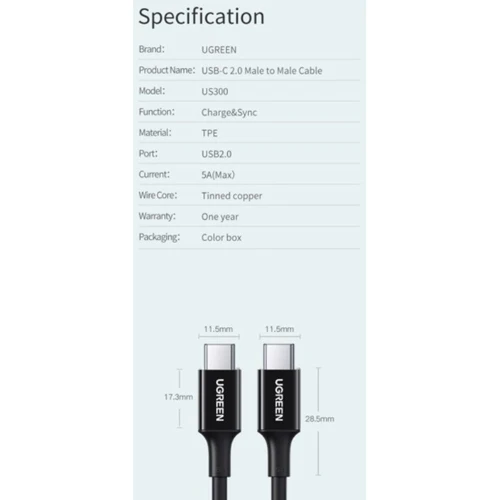 Кабель Ugreen USB-C to USB-C 100W 5A 2m Black (80372) фото 11
