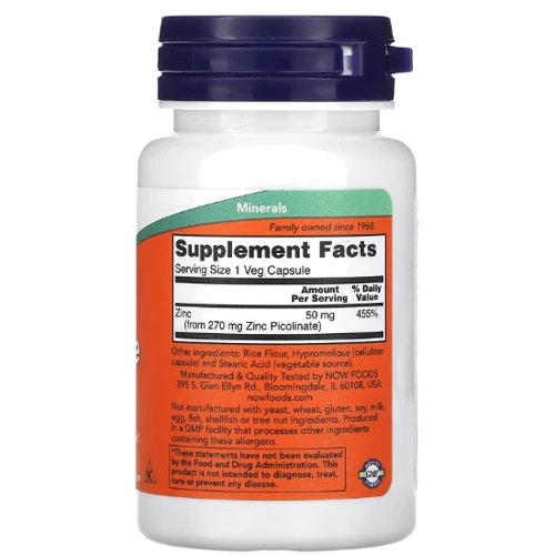 NOW Foods Zinc Picolinate 50 mg 60 veg caps Цинк пиколинат: Форма выпуска Капсулы