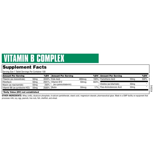 Universal Nutrition Vitamin B Complex 100 tabs: Пол Унисекс
