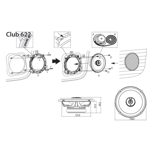Автоакустика JBL CLUB 622: Мощность номинальная, Вт 60