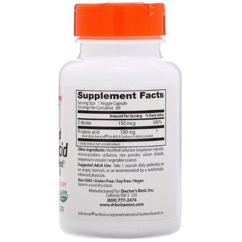 Doctor's Best Best Stabilized R-Lipoic Acid 100 mg 60 Caps (DRB-00123): Тип Альфа-липоевая кислота
