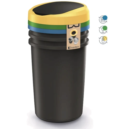 Баки для сортировки мусора Prosperplast Keden Compacta R комплект 3х40 л, черный, крышка синяя/зеленая/желтая (5905197562742)