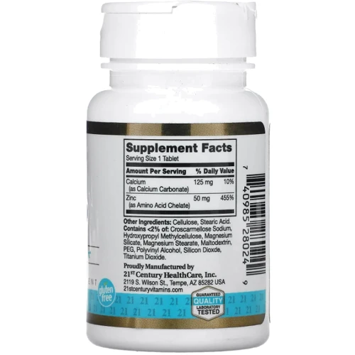 21st Century Zinc Chelated Хелат цинка 50 мг 60 таблеток: Тип Цинк