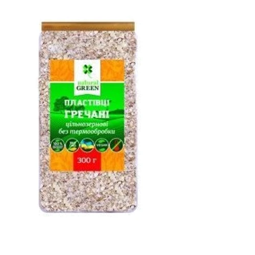 Хлопья гречневые цельнозерновые без термообработки, Natural Green, 300 г (WT3192)
