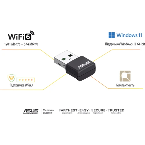 Адаптер Wi-Fi Asus USB-AX55 Nano (90IG06X0-MO0B00) фото 4