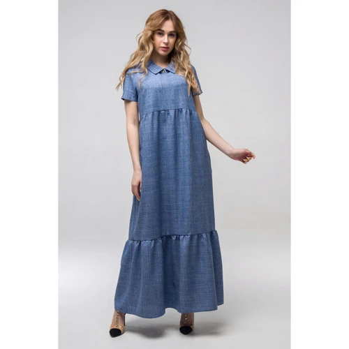 Сукня FLFashion Кураж ППК 2183 48 синє повсякденне довге максі: Склад льон