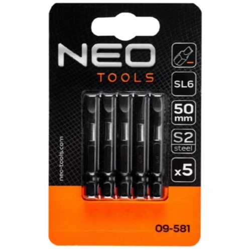 Біти Neo Tools набір 5шт 1/4" ударні SL6х50мм сталь S2