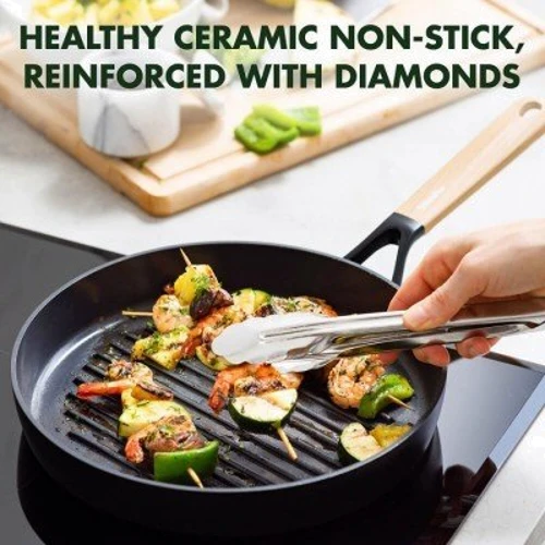 Сковорода GreenPan Eco Smartshape 28 см (CC006449-001): Дополнительно Рифленное дно, Ручка с отверстием для подвешивания, Ненагревающаяся ручка
