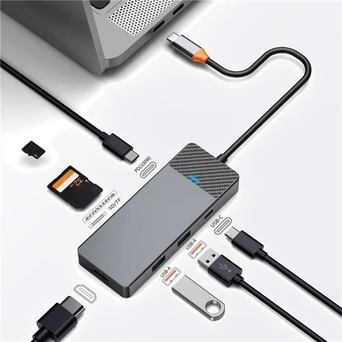 Адаптер WIWU Adapter Linker A721HD 7in1 USB-C to USB-C+2xUSB3.1+HDMI+SD/MicroSD+PD Grey фото 4