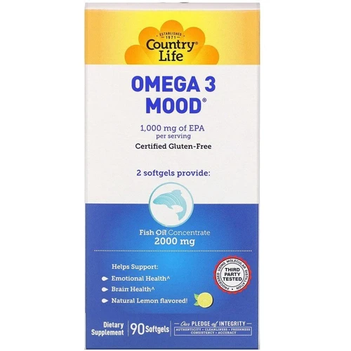Country Life Omega-3 Mood Омега-3 поддержка настроения со вкусом лимона 90 мягких капсул: Тип Омега 3