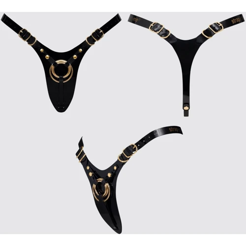 Трусики для страпона Strap-On-Me Leatherette Harness Fabulous - One Size - Black Glossy