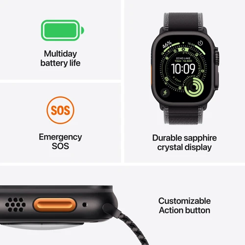 Apple Watch Ultra 3 GPS + Cellular 49mm Natural Titanium Case with Blue/Bright Blue Trail Loop - S/M (MEWR4)
