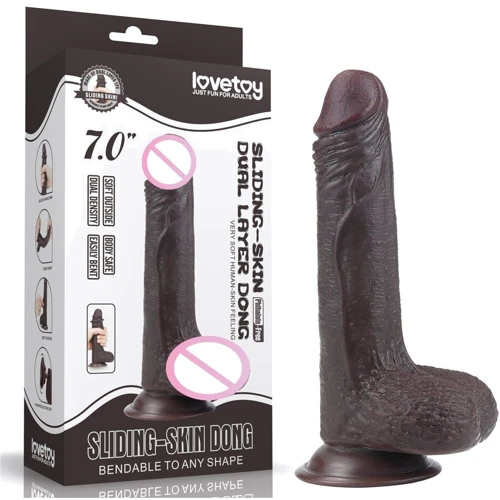 Фаллоимитатор LoveToy Sliding-Skin Dual Layer Dong 7" Black
