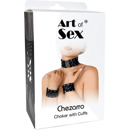 Кожаный чокер с манжетами Art of Sex - Leather Chezarro