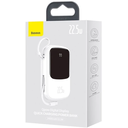 Зовнішній акумулятор Baseus Power Bank 20000mAh з USB-C Cable Q Pow Display 22.5W White (PPQD-I02) фото 8