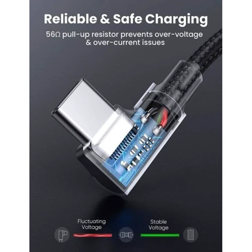 Кабель Ugreen Both Angled USB-C to USB-C 3A 1m Grey/Black (70529) фото 5