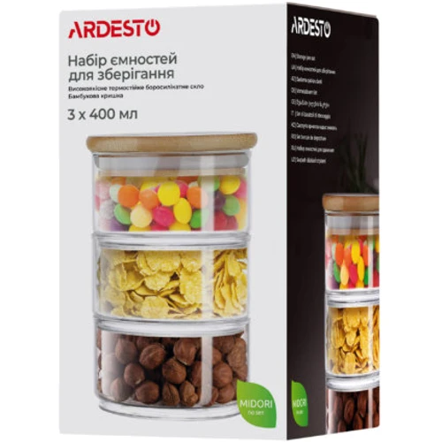 Набор емкостей для хранения Ardesto Midori 3 х 400 мл (AR1203CB): Объем, л 1.2