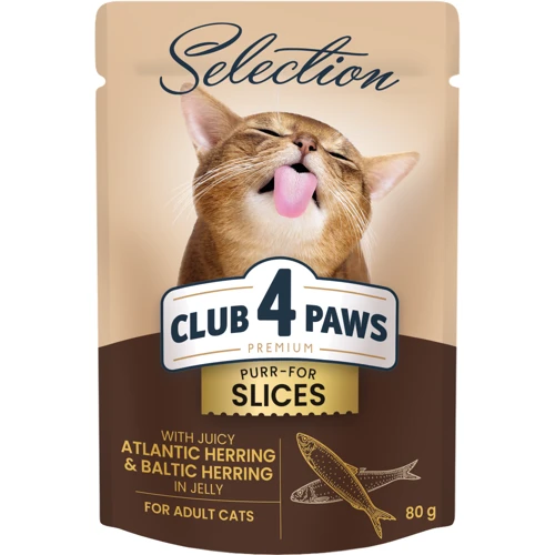 Влажный корм Club 4 Paws Premium Selection Кусочки с селедкой и салакой в ​​желе для котов 12х80 г (4820215368025)