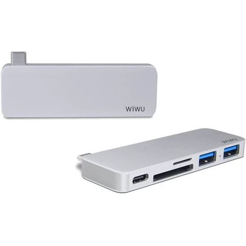 Адаптер WIWU Adapter T6 USB-C to USB-C+SD+2xUSB3.0 HUB Silver (TCH6SL)