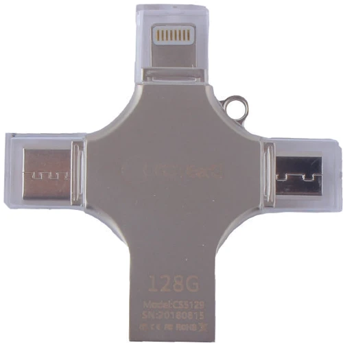 USB-флешка COTEetCI 128GB 4-in-1 Zinc Alloy iUSB Silver (CS5129-128G): Стандарт USB Lightning/Micro USB/Type-C/USB 2.0