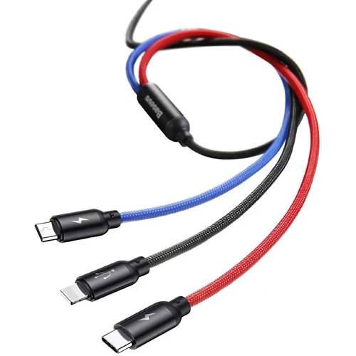 Кабель Baseus USB Cable to Lightning/microUSB/USB-C Three Primary Colors 30сm Black (CAMLT-ASY01): Длина 0.3 м