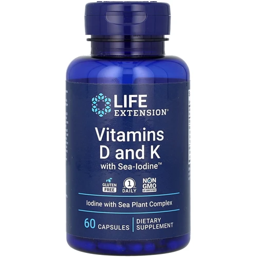 Life Extension Vitamins D and K with Sea-Iodine 60 Caps Витамин Д и К с йодом