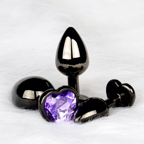 Металлическая анальная пробка Ouch! Heart Gem Gunmetal - Amethyst Purple, S