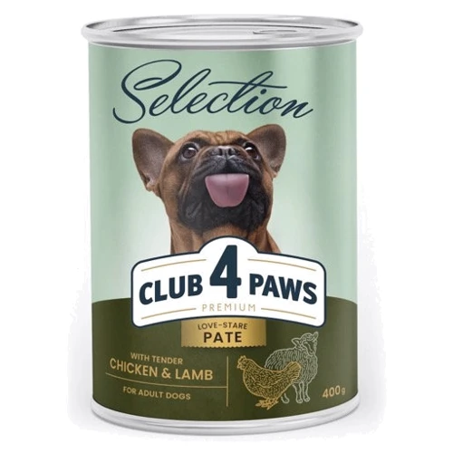 Вологий корм Club 4 Paws Premium Selection Adult Dog паштет з куркою та ягнятим для дорослих собак 400 г (4820215368681)