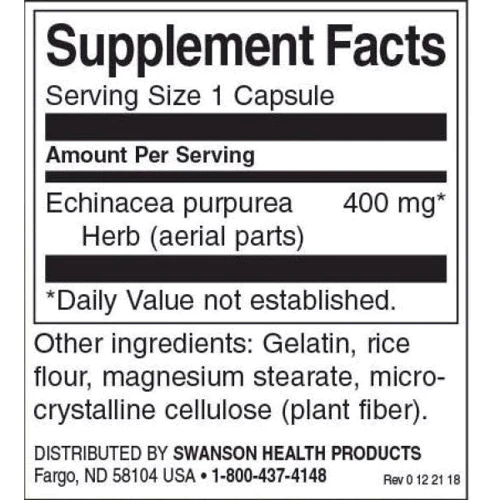 Swanson Echinacea 400 mg Ехінацея пурпурна 100 капсул: Форма випуску капсули