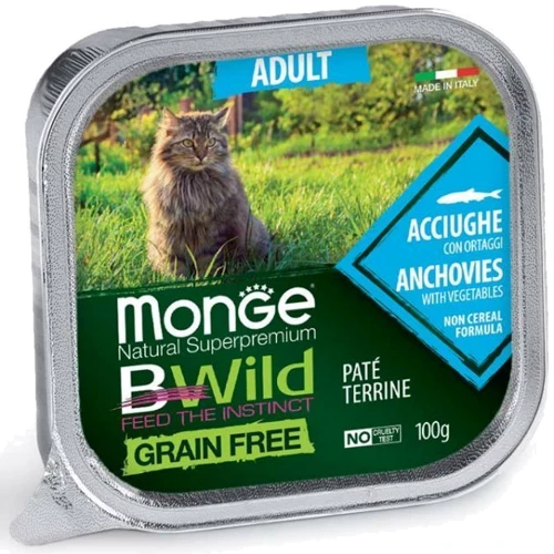 Влажный корм Monge Cat Wet Bwild Grain Free Adult беззерновой для котов анчоус с овощами 0.1 кг (70012874)