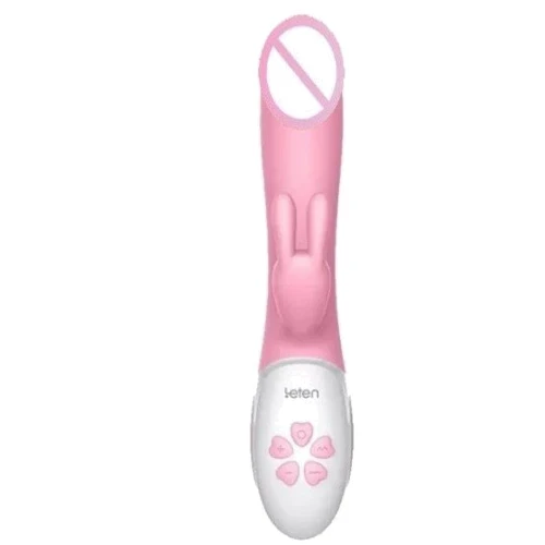 Вибратор-кролик с массирующим стволом и подогревом Leten Abby Pink, два мотора