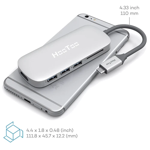 Адаптер HooToo Shuttle USB-C to USB-C+HDMI+3xUSB 3.0+SD Hub Silver (HT-UC001-SL) фото 8