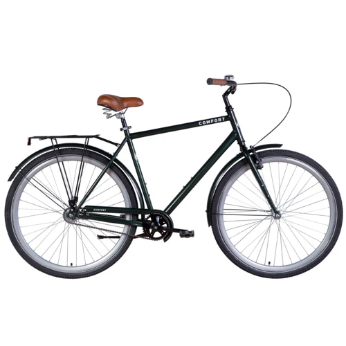 Велосипед Dorozhnik COMFORT MALE Velosteel с багажником зад St, с крылом St 2022 ST 28" темно-зеленый (OPS-D-28-287)