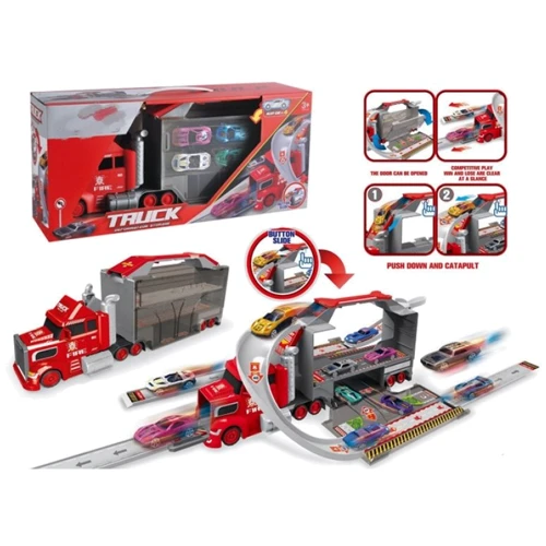 Трейлер трек-парковка пожарный 2в1 (машинки, дорожные знаки) (660-S44): Производитель Noname