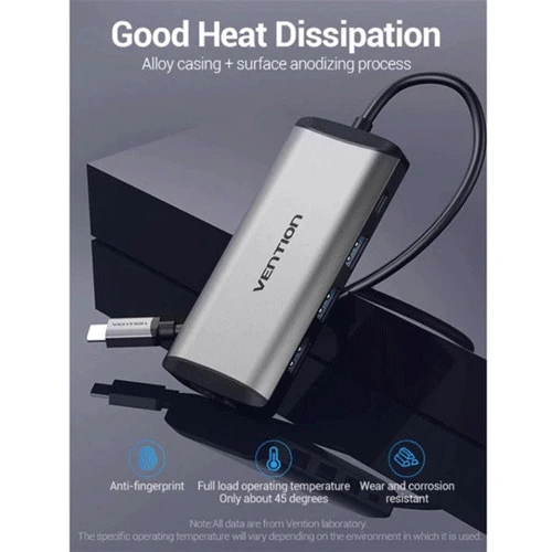 Адаптер Vention Adapter USB-C to 3xUSB3.0+MicroUSB+RJ45 Black (TGPBB): Інтерфейс підключення USB-C