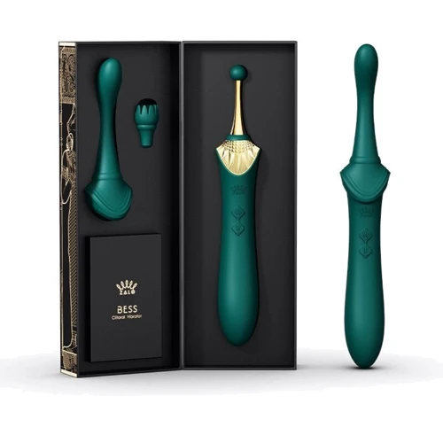 Вагинально-клиторальный вибратор Zalo - Bess Turquoise Green многофункциональный с насадками