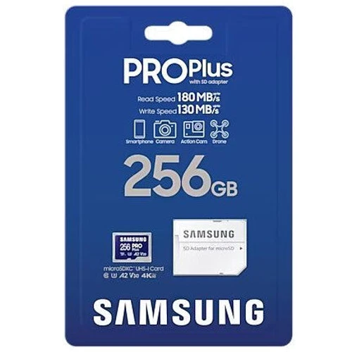 Карта памяти Samsung 256GB microSDXC Class 10 UHS-I U3 V30 A2 Pro Plus + adapter (MB-MD256SA/EU): Тип карты MicroSDXC
