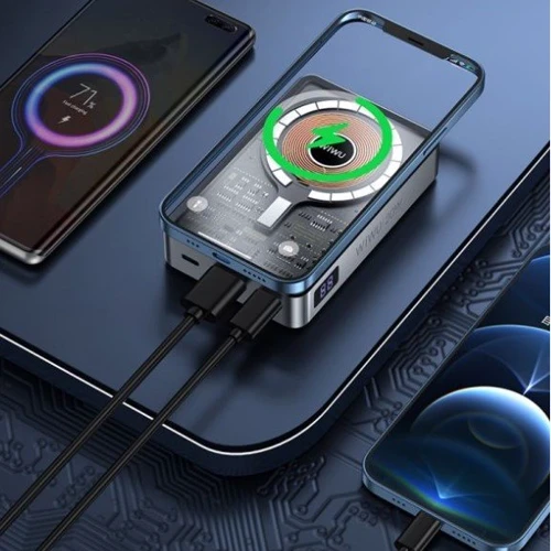 Внешний аккумулятор WIWU Power Bank 10000mAh 22.5W Magnetic Transparent Wireless Space Grey (JC-21): Тип батареи Литий-полимерные