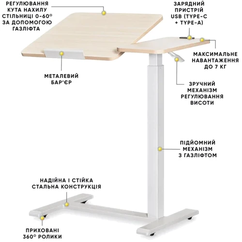 Стол Hommex Mobidesk Duo USB Maple (ТН-010-2 Maple): Тип Приставной