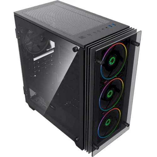 Корпус GameMax H609 Mini Stratos: Материал передней панели сталь, закаленное стекло