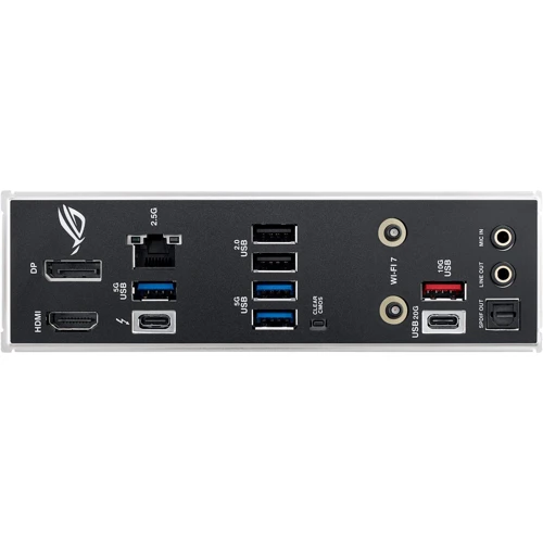 ASUS ROG STRIX B860-I GAMING WIFI UA: Разъемы на задней панели USB 2.0, Ethernet RJ-45, S/PDIF (Оптический), HDMI, USB 3.2 Gen 2, USB Type-C, USB 3.2 Gen 1, DisplayPort