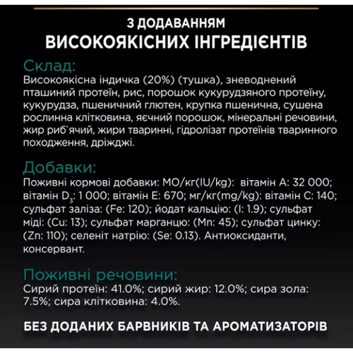 Сухой корм Pro Plan Sterilised Renal для стерилизованных котов с индейкой 14 кг (7613287887702): Основные ингредиенты Индейка