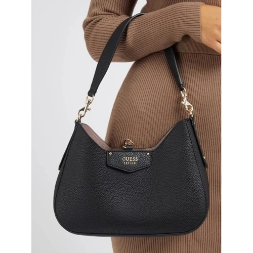Женская сумка хобо GUESS ECO BRENTON HOBO черная (HWEVG839002-BLA): Фактура Матовая, Гладкая