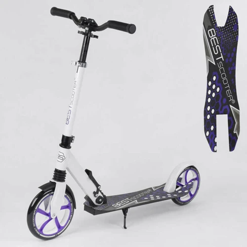 Самокат детский Best Scooter с PU колесами, зажимом руля и 1 амортизатором White/Purple (88916)