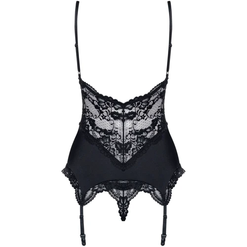 Мягкий корсет со стрингами Obsessive 810-COR-1 corset & thong black S/M
