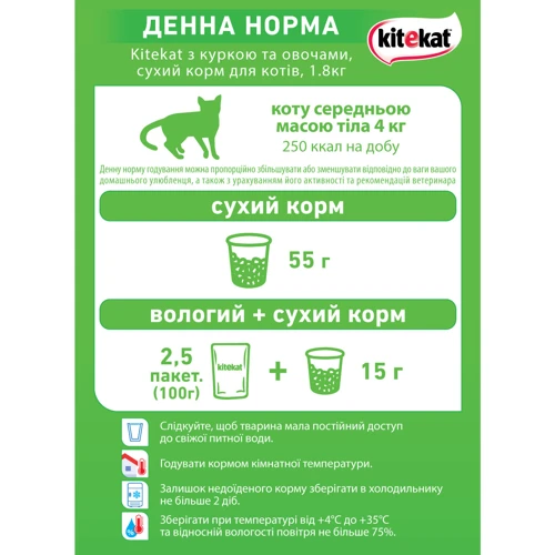 Сухой корм для котов Kitekat курочка с овощами 1,8 кг (5900951137884): Вес упаковки 1.8 кг