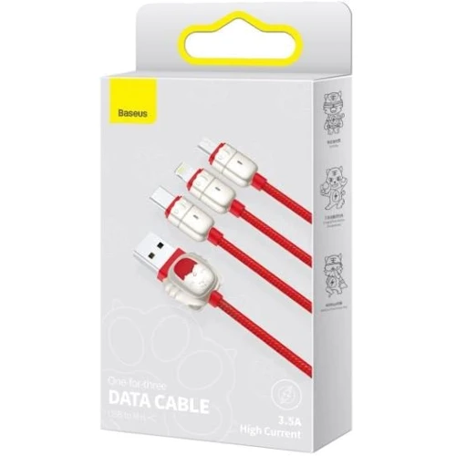 Кабель Baseus USB Cable to Lightning/microUSB/USB-C Tiger 3.5A 1.2m Red (CASX010009) фото 8